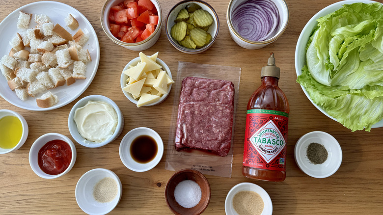 Ingredients for deluxe cheeseburger bowl