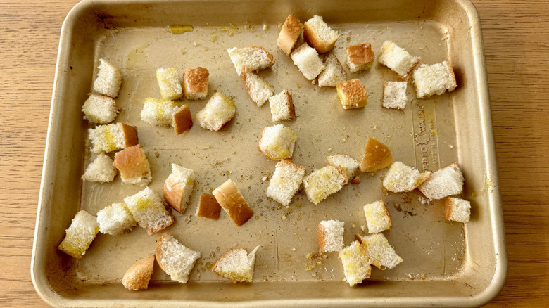 Hamburger bun croutons before baking