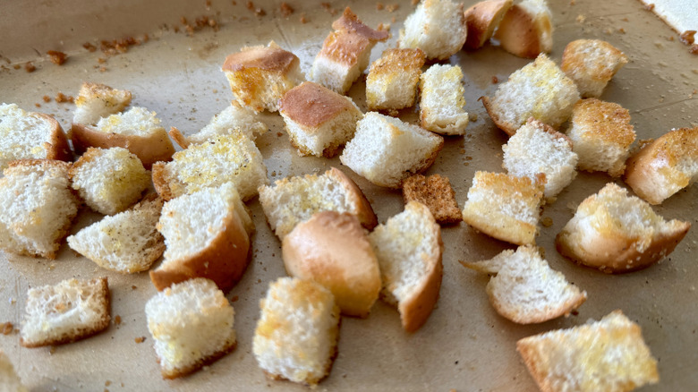 Toasted hamburger bun croutons