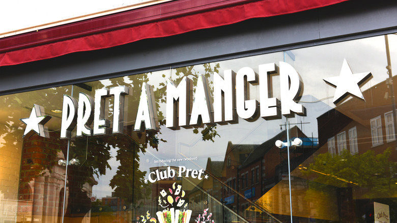 Exterior glass window of a Pret a Manger with logo