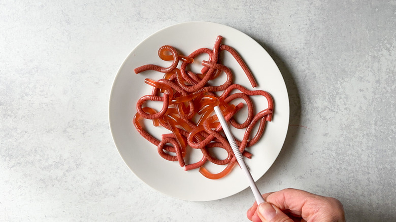 gelatin worms on plate