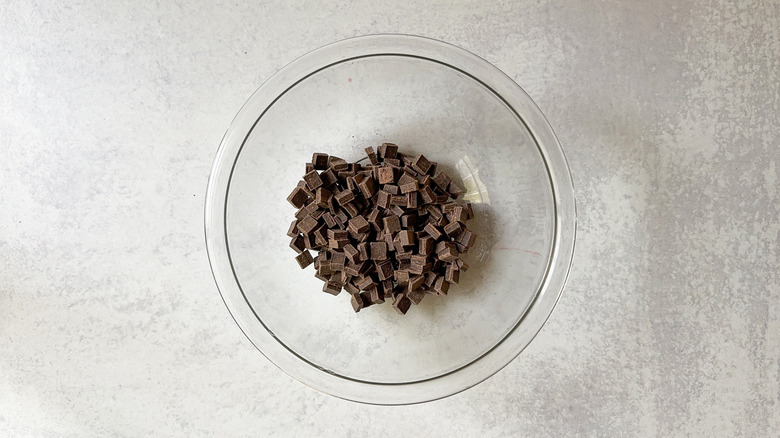 Chocolate chunks in glass bowl