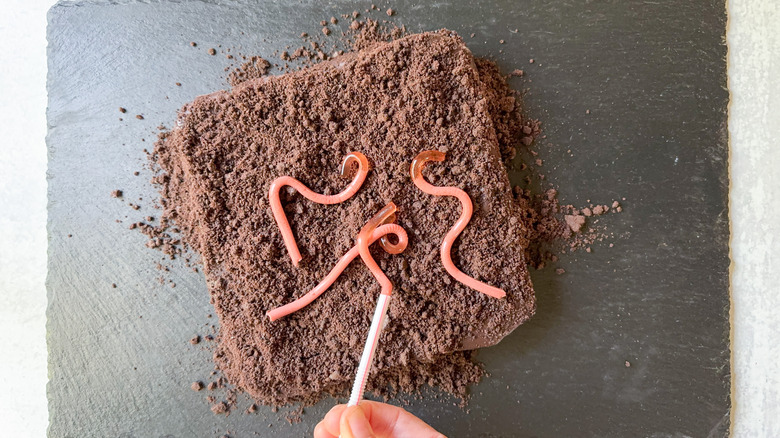 gelatin worms on brownies