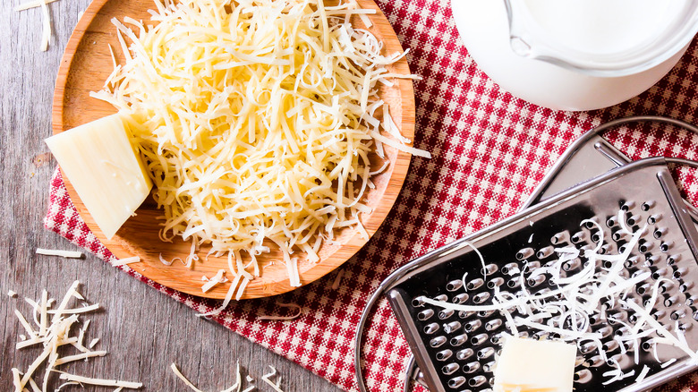 A platter of grated cheese