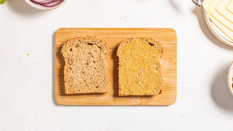 bread slices on wooden board