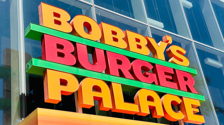 Bobby's Burger Palace sign on building facade