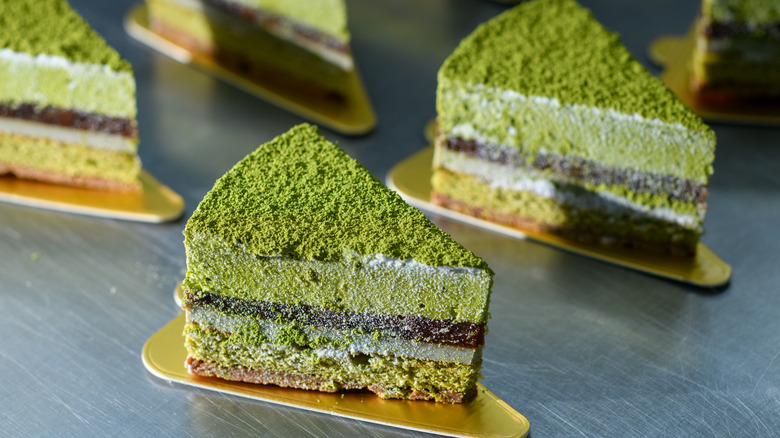 matcha cake on plates