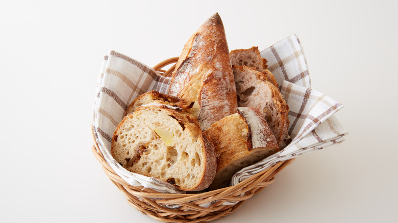 A basket filled with sliced bread