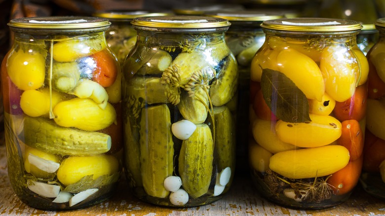 Various pickles in jars