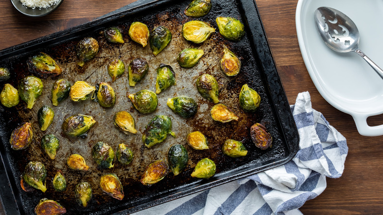 roasted Brussels sprouts on a sheet pan