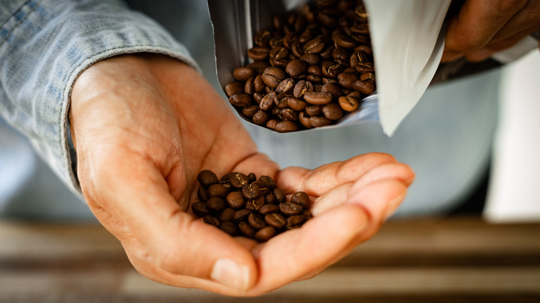 coffee beans held in hand