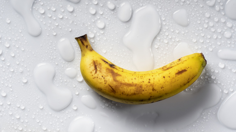 Banana on a wet background