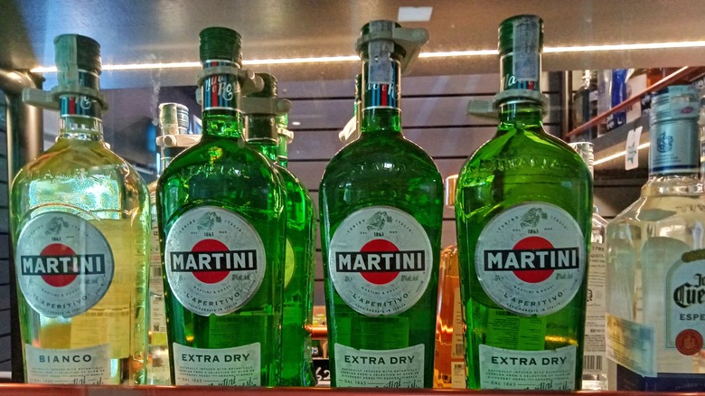 Displayed vermouth bottles