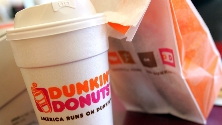 Dunkin' coffee and bag