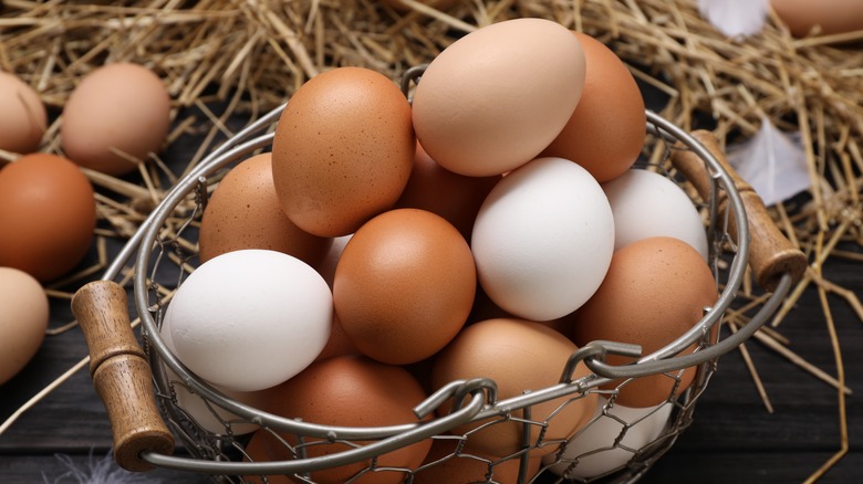 Basket of mulitcolored eggs