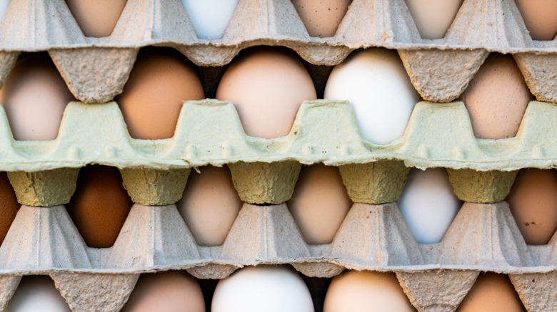 eggs in stacked cartons