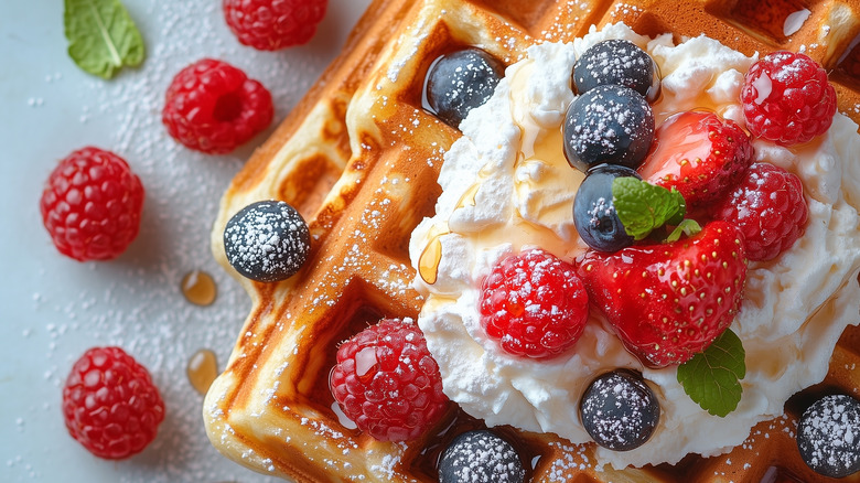 Waffles with whipped cream