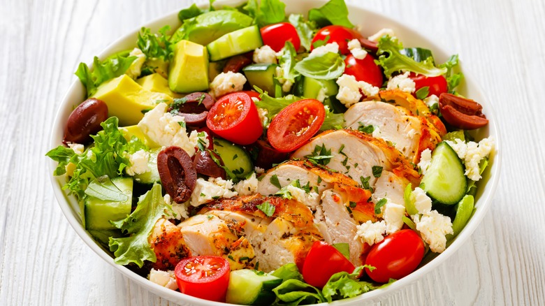 Chicken in a mediterranean salad