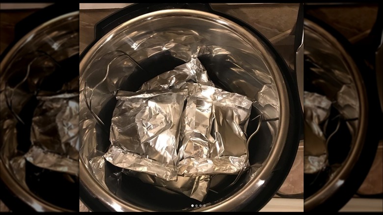 foil-wrapped burgers in Instant Pot