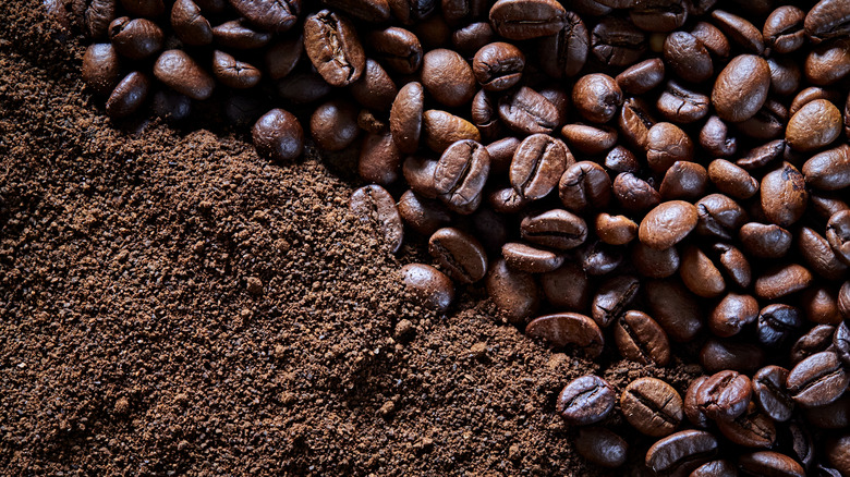 coffee grounds and beans