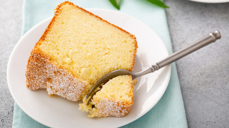 Plated pound cake slice