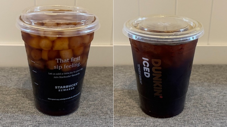 Starbucks Cold Brew on the left, Dunkin' Cold Brew on the right
