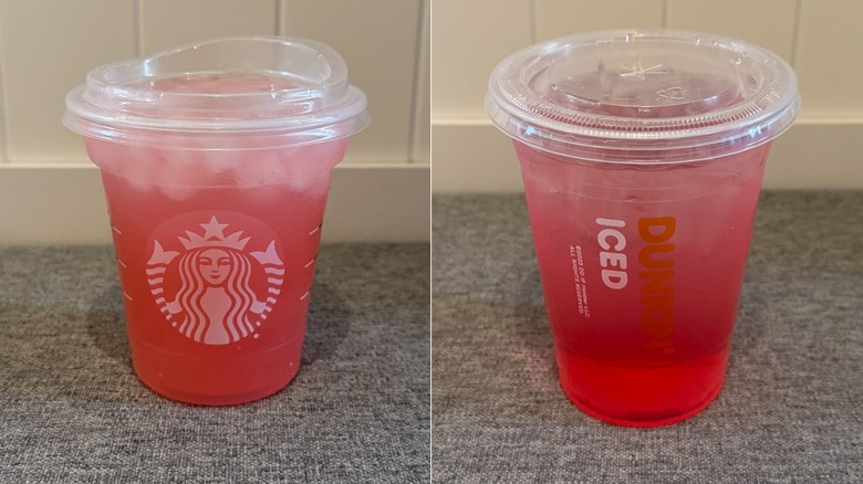 Starbucks Lemonade Refresher on left, Dunin' Lemonade Refresher on right