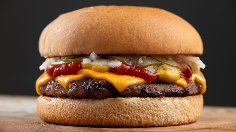 McDonald's Quarter Pounder on a serving board