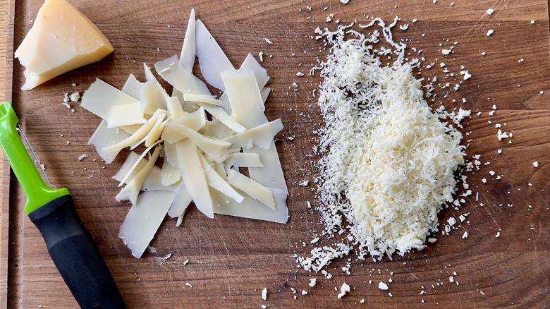 Grating and shaving Parmesan cheese