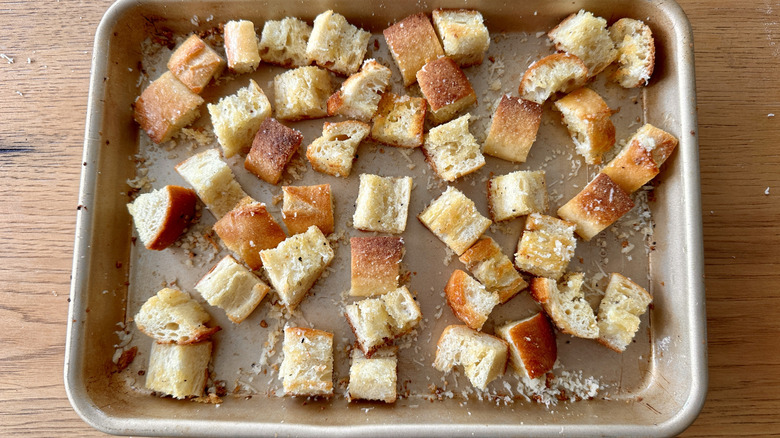 Croutons topped with Parmesan cheese