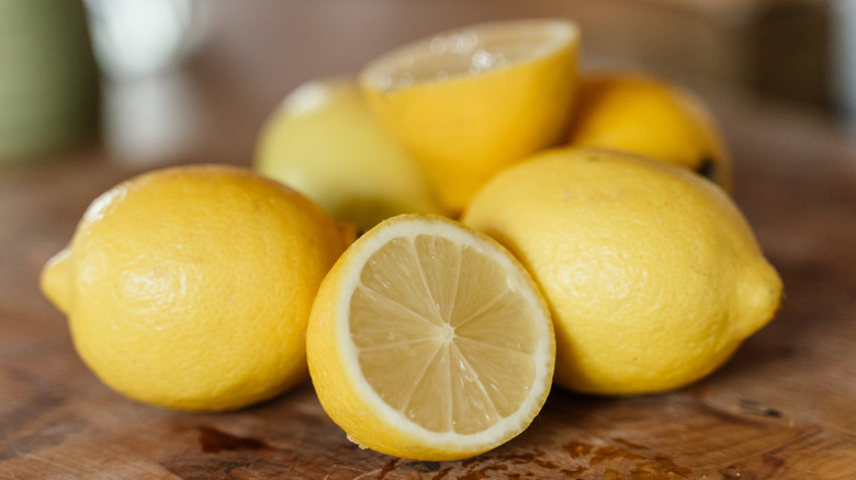 Lemons on wooden table