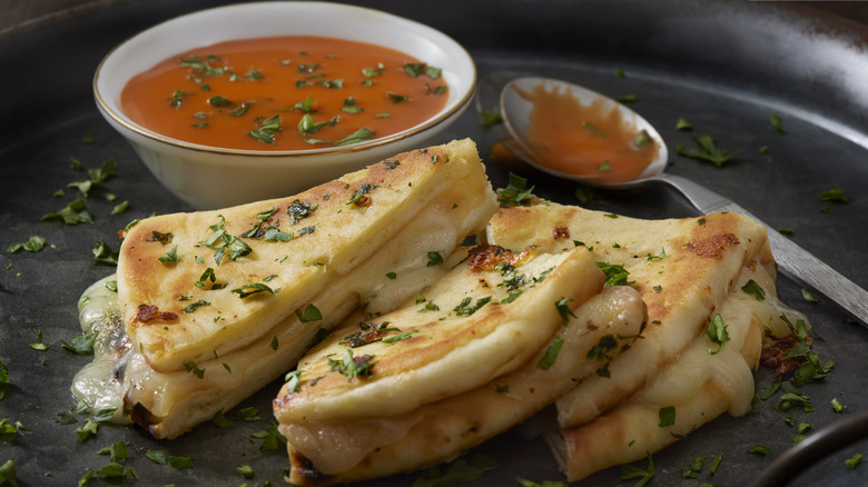 Naan grilled cheese with honey