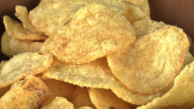 close up photo of browned potato chips with flavor