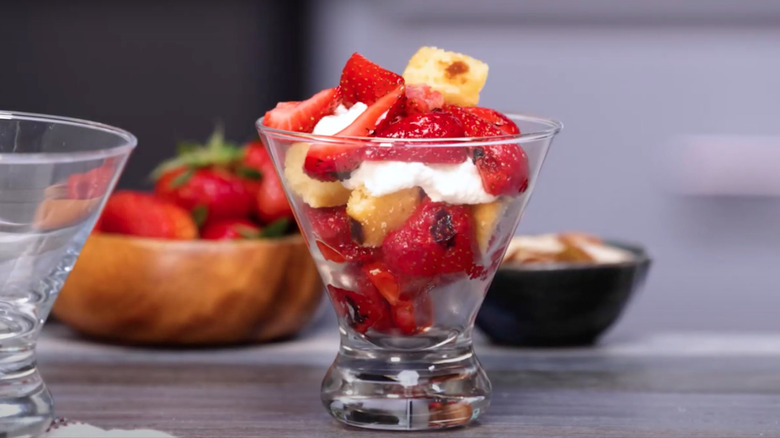 Grilled strawberry shortcake in parfait cups