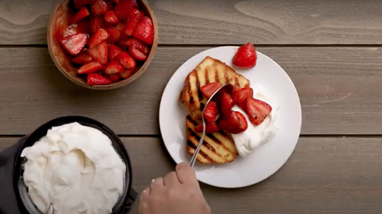 Making grilled strawberry shortcake