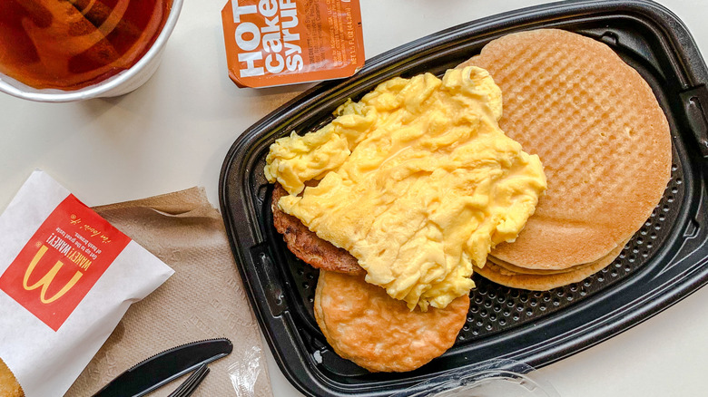 Overhead shot of McDonald's breakfast items