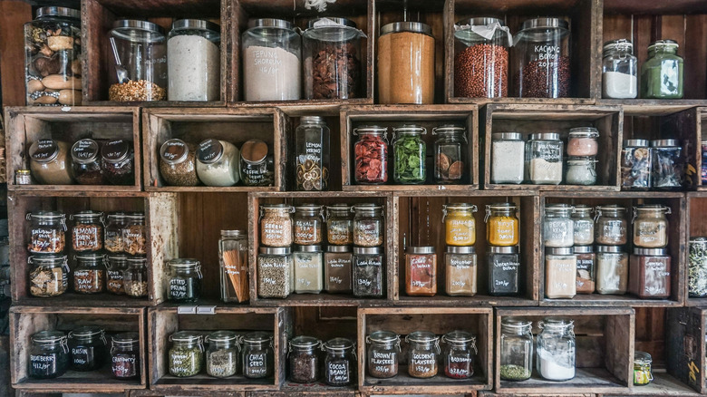 stacked spice jars in organizer