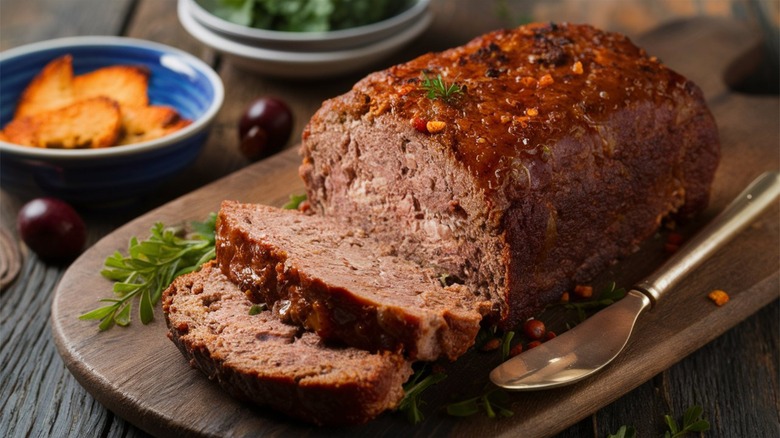 meat loaf sliced on board