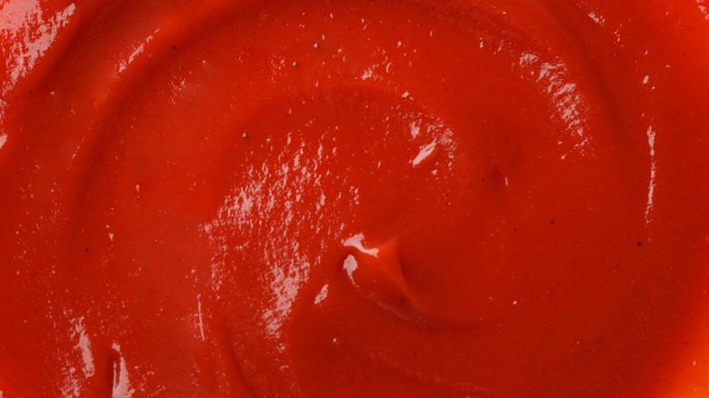 close up of swirled ketchup