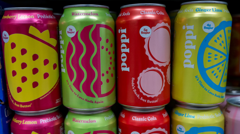 Various cans of Poppi prebiotic soda