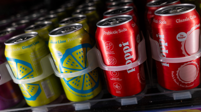Cans of prebiotic soda in cooler