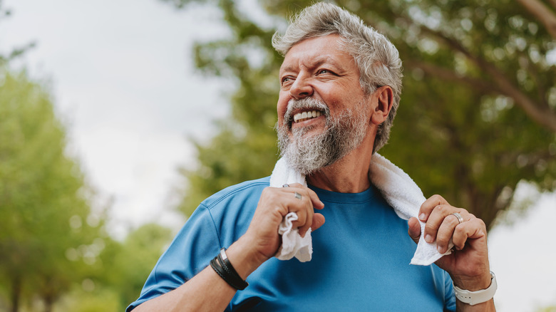 happy white man exercising