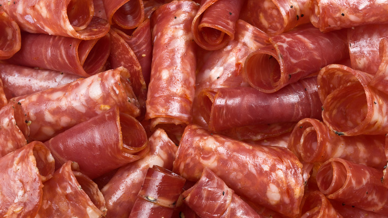 rolled slices of pepperoni