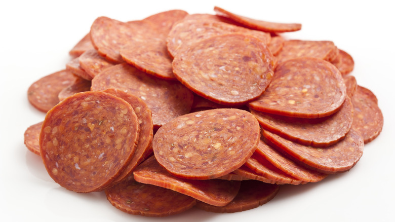 Pile of pepperoni slices