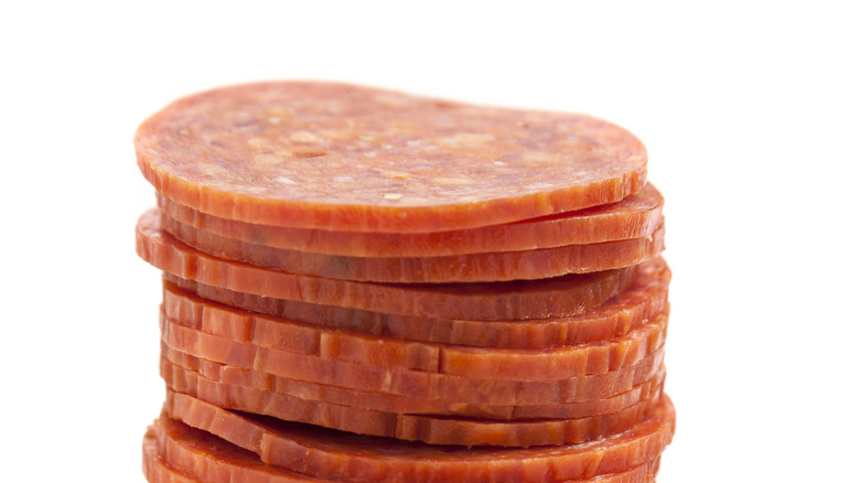 stack of sliced pepperoni