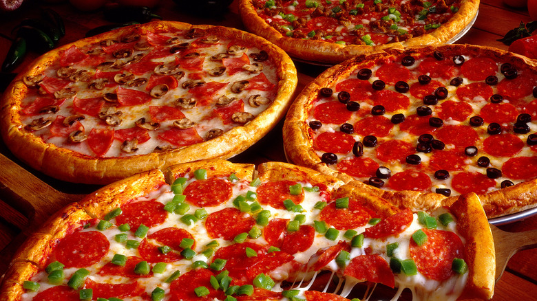 variety of pepperoni pizzas