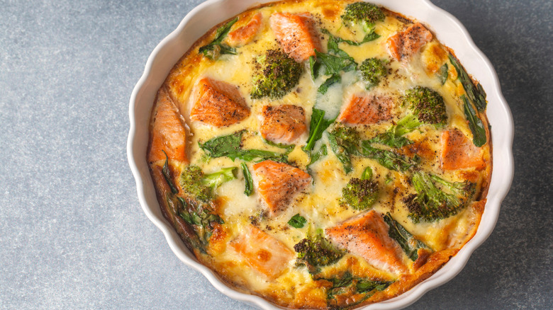 salmon and broccoli in quiche