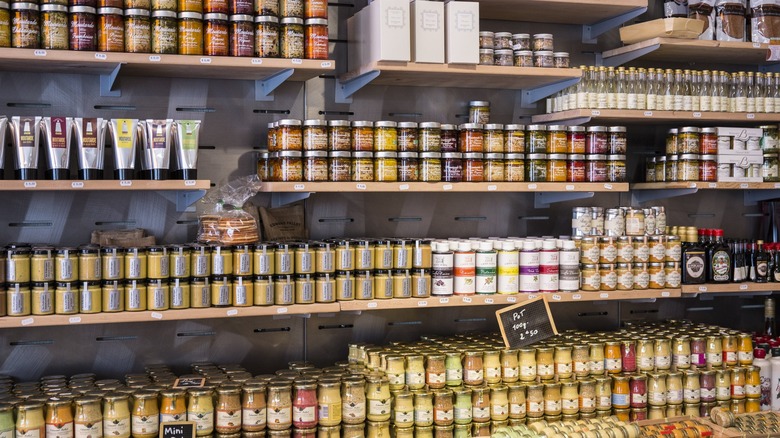 shelves stocked with mustard