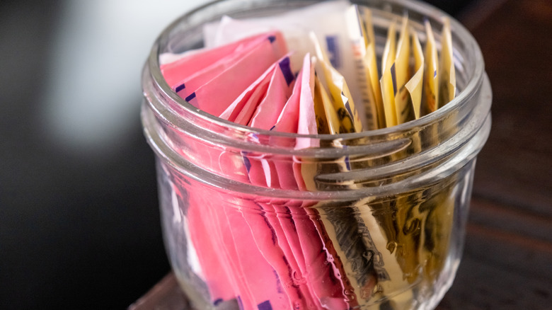 Jar of artificial sweetener packets