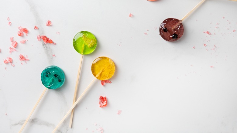 Lollypops and crushed sugar